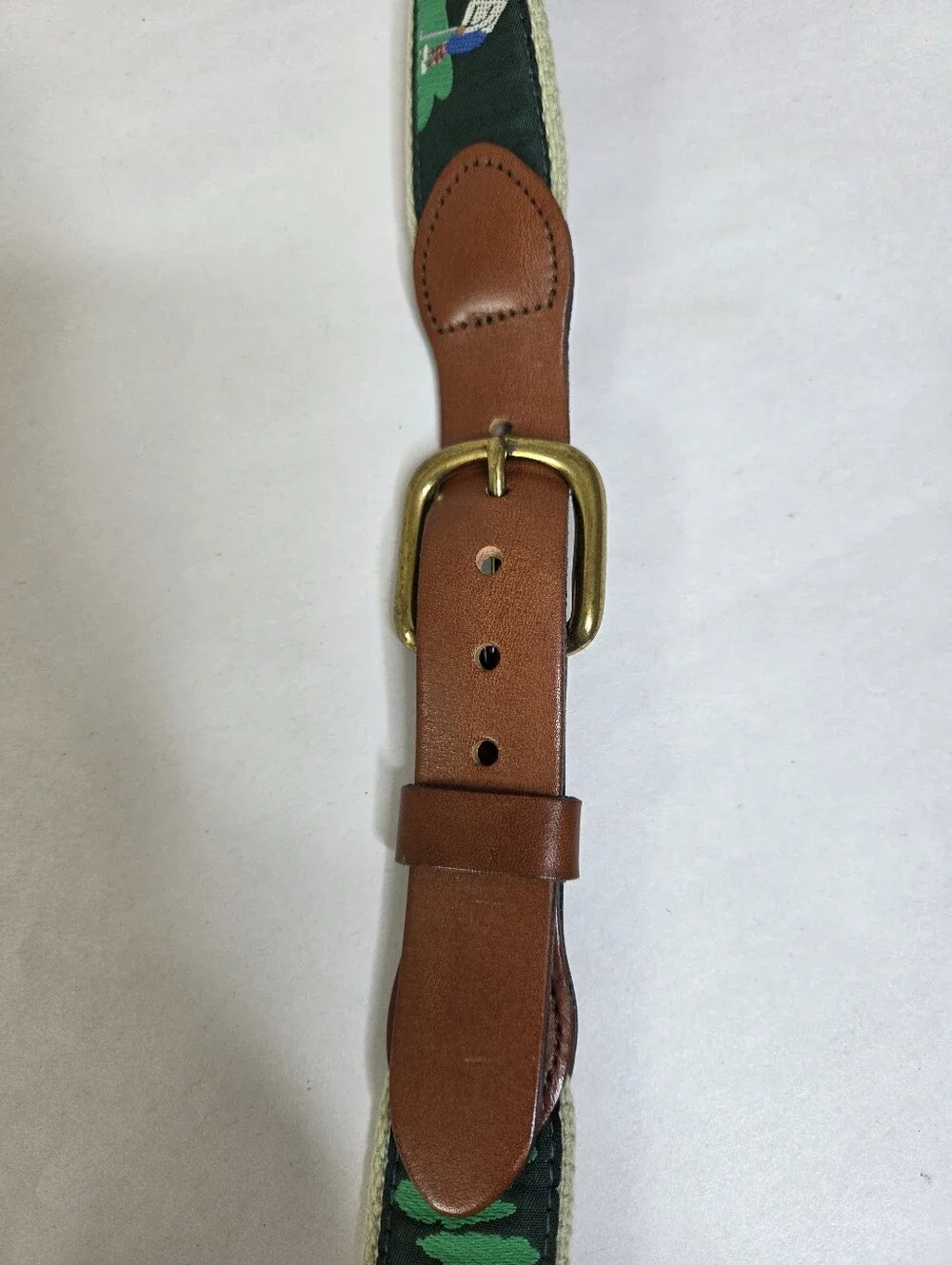 Leather Man Ltd Golf Ribbon Belt Leather Brass Buckle Sz 46 USA